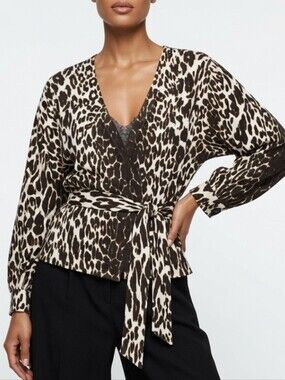 Elie Tahari Leopard Print Wrap Sweater - Black & Cream Silk/cashmere( Size:med)